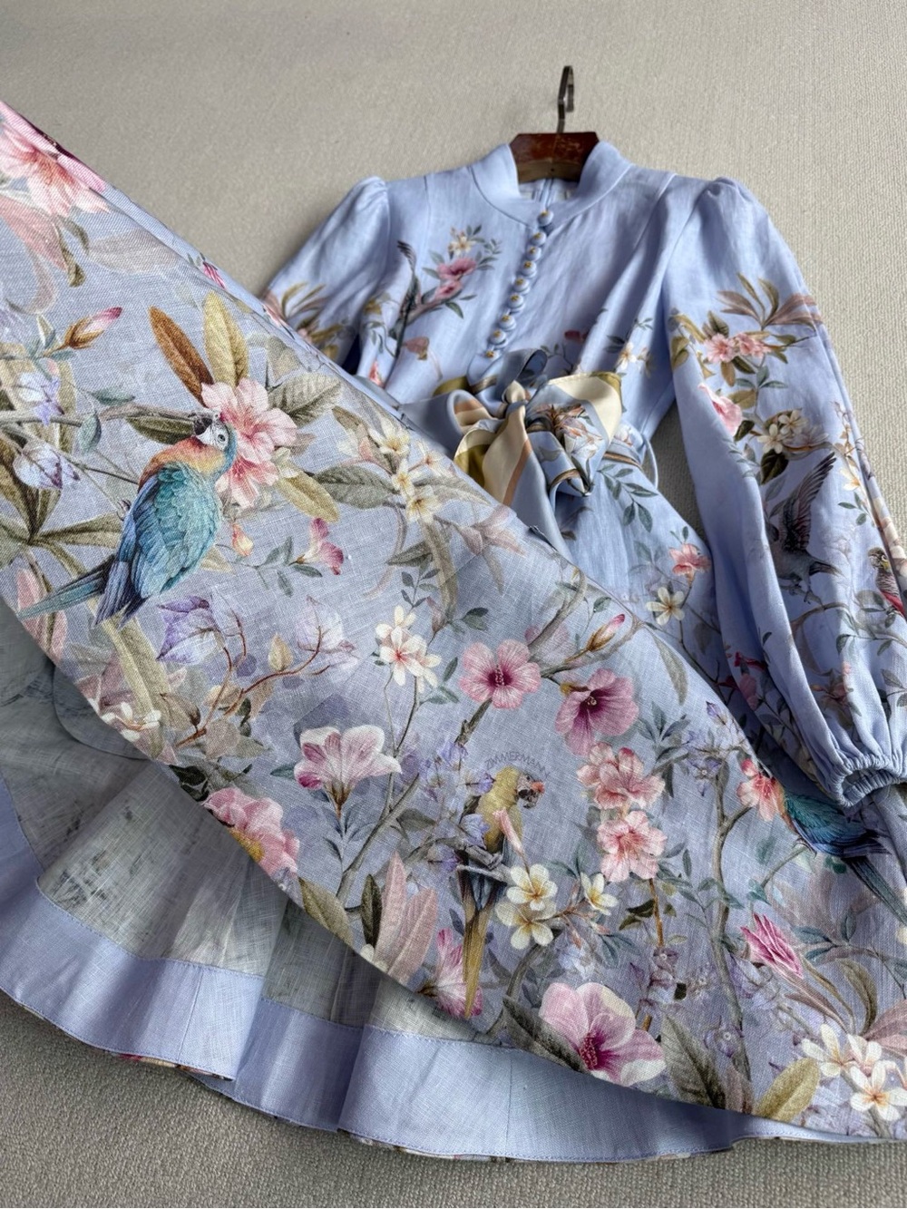 NWOT Zimmermann Floral Linen Mini Dress in Light Lavender, Size AU 0/1/2/3 - Picture 7 of 13